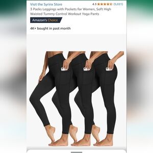 2 pair! Syrinx leggings 26" new in package black with pockets